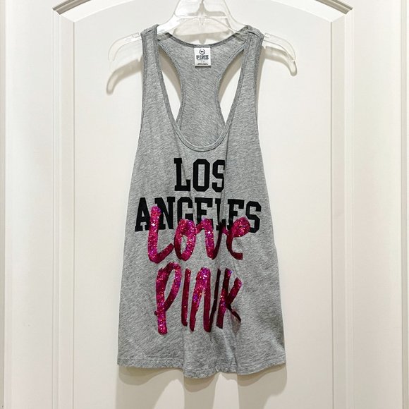 Victoria's Secret Top Pink Small Gray Love Pink Los Angeles Tank Top Shirt - Picture 1 of 5